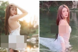 Ngượng chín mặt trước hot girl diện váy mỏng tang, đi tắm suối